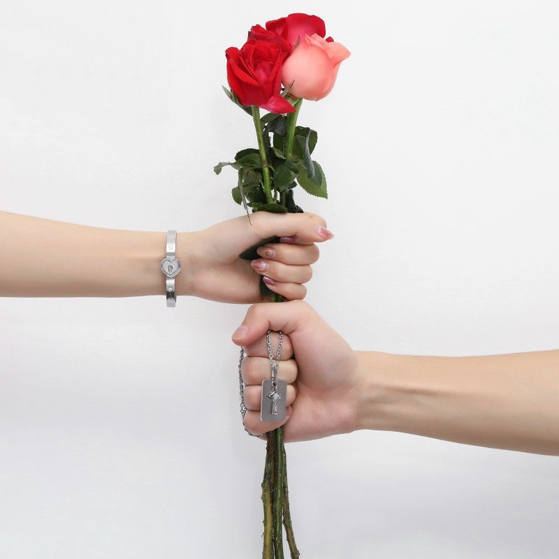 Couple Jewelry Stainless Steel Bracelet- Love Heart Lock Images