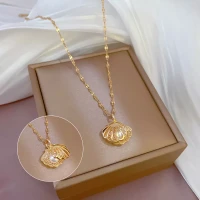High quality 18k gold plated bling zircon shell pearl necklace N928